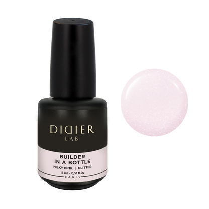 Didier Lab Builder in a Bottle ecsetes építőzselé, Milky Pink Glitter, 15ml