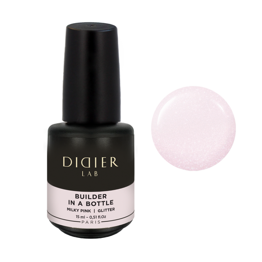 Didier Lab Builder in a Bottle ecsetes építőzselé, Milky Pink Glitter, 15ml