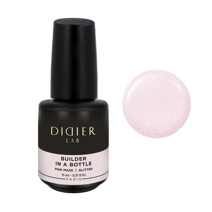 Didier Lab Builder in a Bottle ecsetes építőzselé, Pink Mask Glitter, 15ml