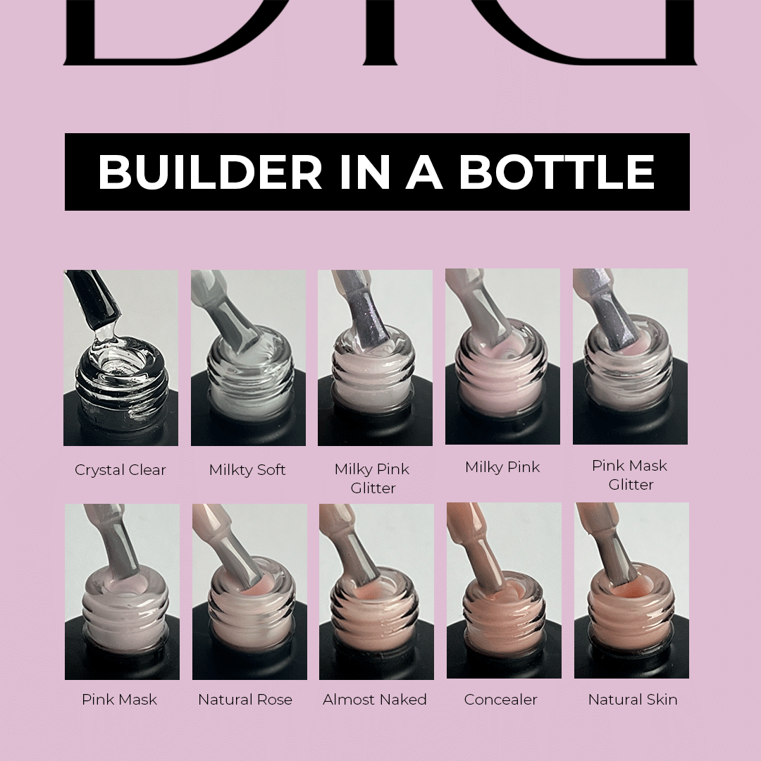 Didier Lab Builder in a Bottle ecsetes építőzselé, Pink Mask Glitter, 15ml